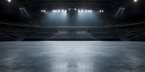 The anticipation of an empty arena under the spotlight before a sporting event begins. Concept Sports, Arena, Anticipation, Spotlight, Event