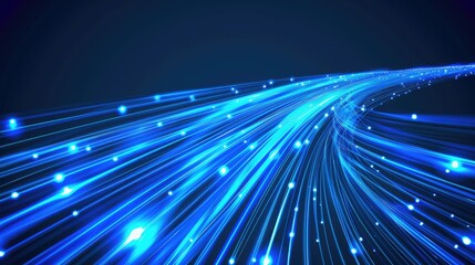 Fototapeta premium Blue light streak fiber optic speed line futuristic background for 5g or 6g technology wireless data transmission high-speed internet in abstract