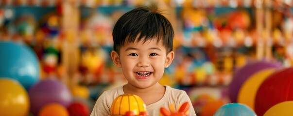 Fototapeta premium The Joy of Classic Toys A Young Child's Delight in Retro Playthings and Fun, Captivated by the Simple Pleasures of Vintage Games and Activities A Moment of Pure Childhood Joy with Timeless Toys