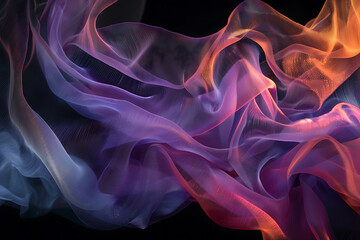 Obraz premium Floating sand-like shapes in various colors on a black background, creating an ethereal and mesmerizing visual effect.