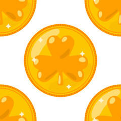 St. Patrick day chocolate gold coin vector cartoon seamless pattern.