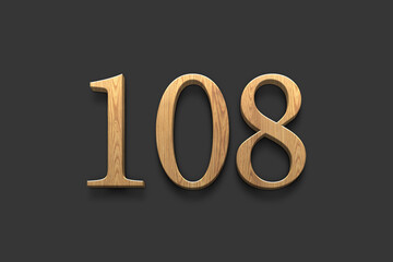 3D wooden logo of number 108 on dark grey background.	