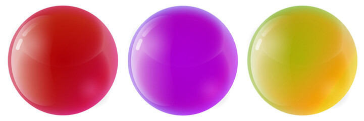 three magical colored glass 3D balls