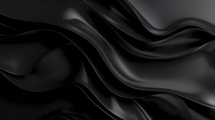 Fototapeta premium Abstract black satin fabric with smooth flowing waves, creating a luxurious and elegant background.