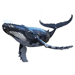 A blue whale is flying in the air.

