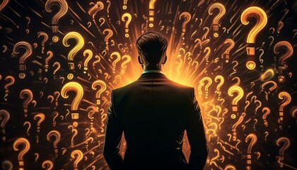 A man in question marks