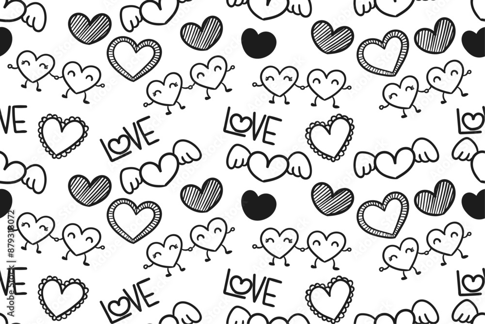 Poster white background with hearts. vector pattern with hearts, love theme.