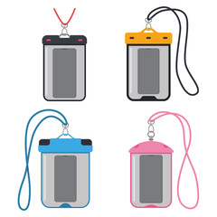 Waterproof phone pouches vector cartoon set isolated on a white background.