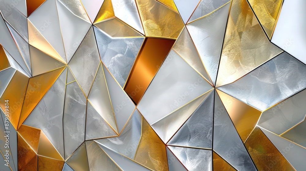 Fototapete a high-definition abstract background showcasing geometric patterns with metallic accents. gold, sil