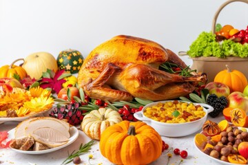 Cornucopia . Vegetables pumpkins and fruits in autumn Thanksgiving still life on table