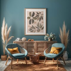 Boho Nomad Living: Rustic Decor in a 3D Rendered Mockup Frame