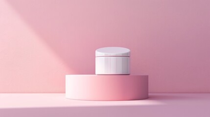 Minimalist cosmetic container on pink background