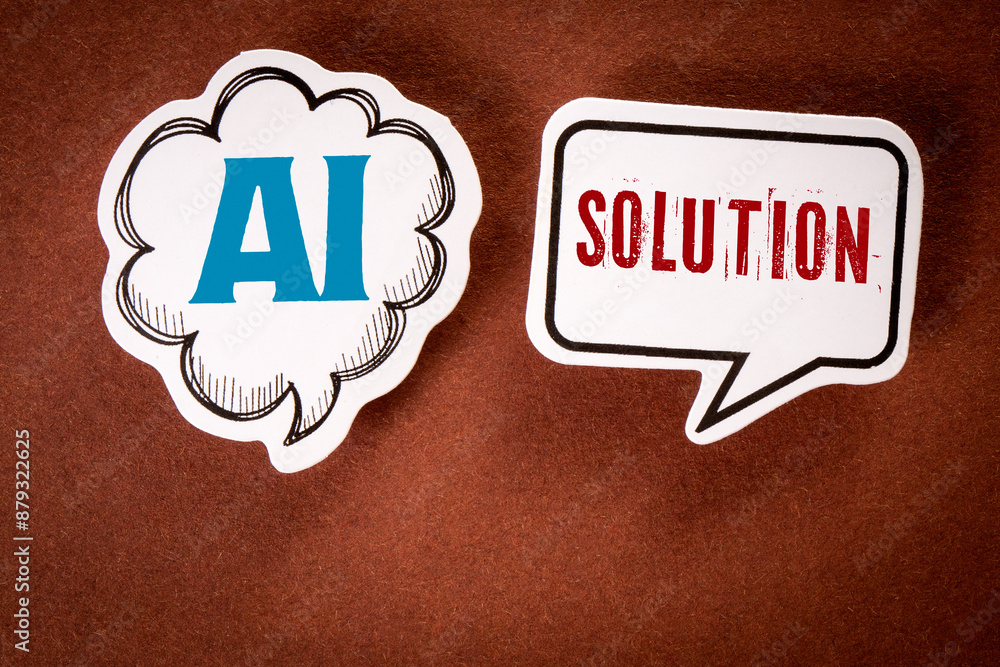 Wall mural ai solution. two speech bubbles with text on a brown background
