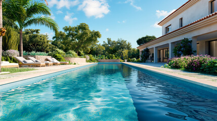 Fototapeta premium Luxurious Mediterranean Villa with Pool and Lush Garden