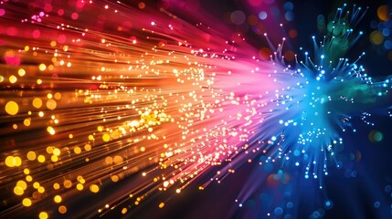 Naklejka premium colored electric cables and led. optical fiber, intense colors, background for technology