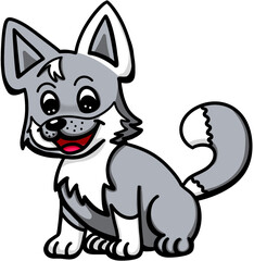 Cartoon style puppy sitting and smiling on transparent background 