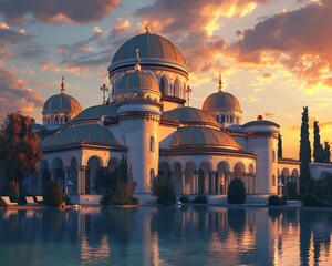 Byzantine Inspired Residence, Golden Hour, Majestic Domes,