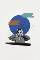 Vertical collage image young girl suffer mental pressure overloaded workaholic tired burnout crisis...