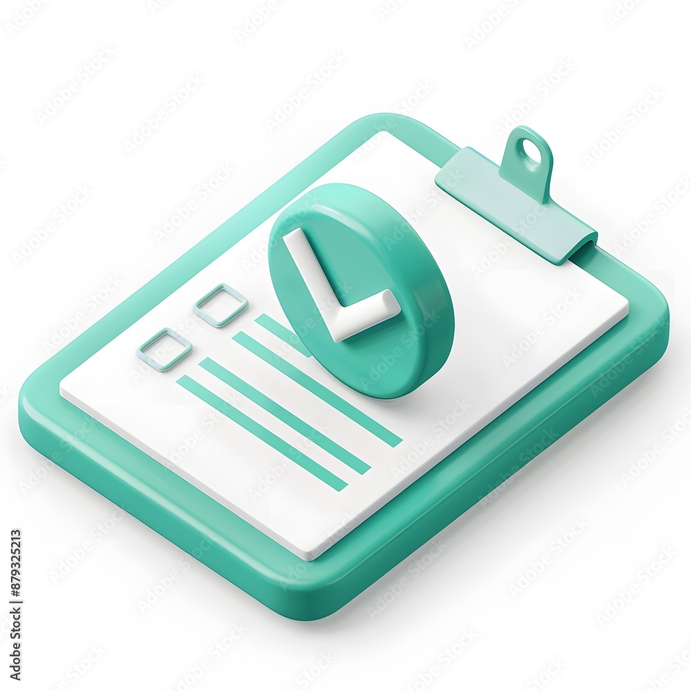 Aufkleber 3d illustration of a clipboard and clock icon representing task management and productivity in teal 
