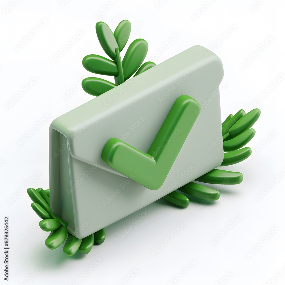 Poster 3d illustration of an envelope with a green check mark, symbolizing email confirmation. ideal for co