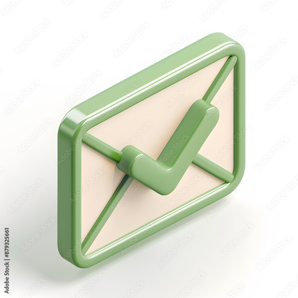 Poster 3d rendered icon of an envelope with a checkmark, representing email, communication or a completed m