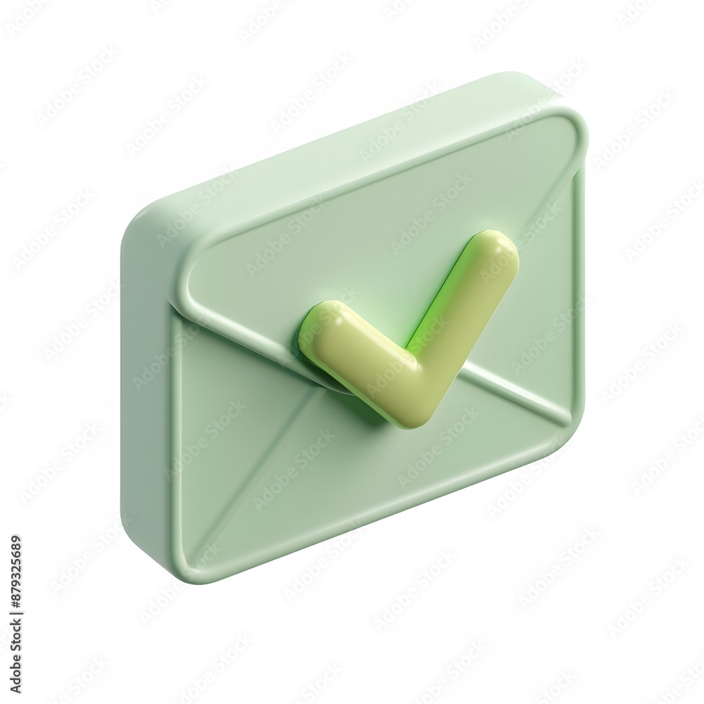 Poster 3d rendered image of a green envelope with a check mark, symbolizing successful email delivery and c