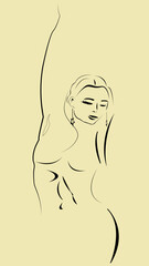silhouette of a dancer girl, black and white, contour drawing, universal for advertising