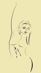 silhouette of a dancer girl, black and white, contour drawing, universal for advertising