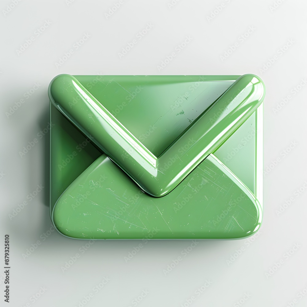 Poster 3d rendering of a green email icon on a white background. shiny and glossy finish, modern design for