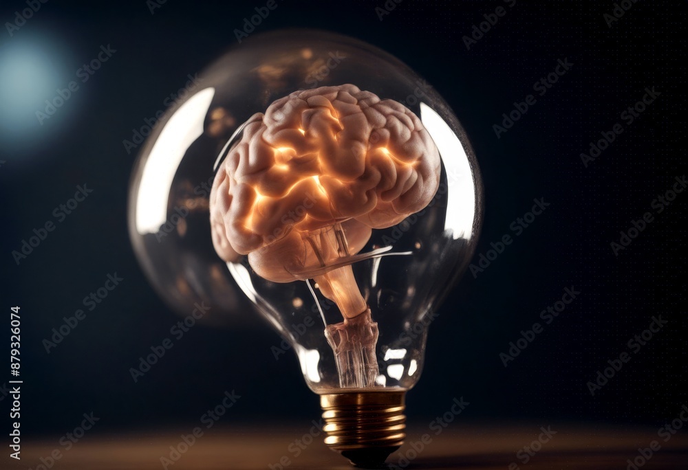 Poster light dark background brain bulb human generative ai idea lamp thinks illuminated glow anatomy