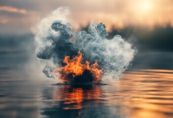 Fototapeta premium rectangular borders pool house features fenced swimming newly backyard built tan concrete the smoke explosion mystery water fire magic stock smoking reflection atmosphere aroma powder texture