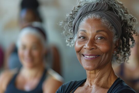 Fitness, laughing and friends at the gym for training, Black pilates class for active healthy lifestyle. exercise in a group for a workout, cardio or yoga in a studio