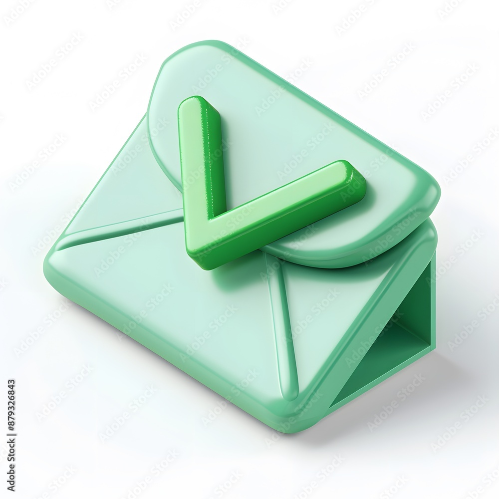 Poster green envelope icon with a check mark symbolizing email verification or successful message delivery.