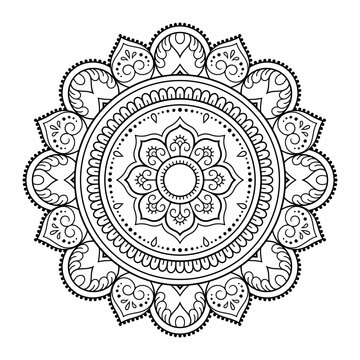 recommend clip art: Circular pattern in form of mandala with flower for Henna, Mehndi, tattoo, decoration. Decorative ornament in ethnic oriental style. Outline doodle hand draw vector illustration.