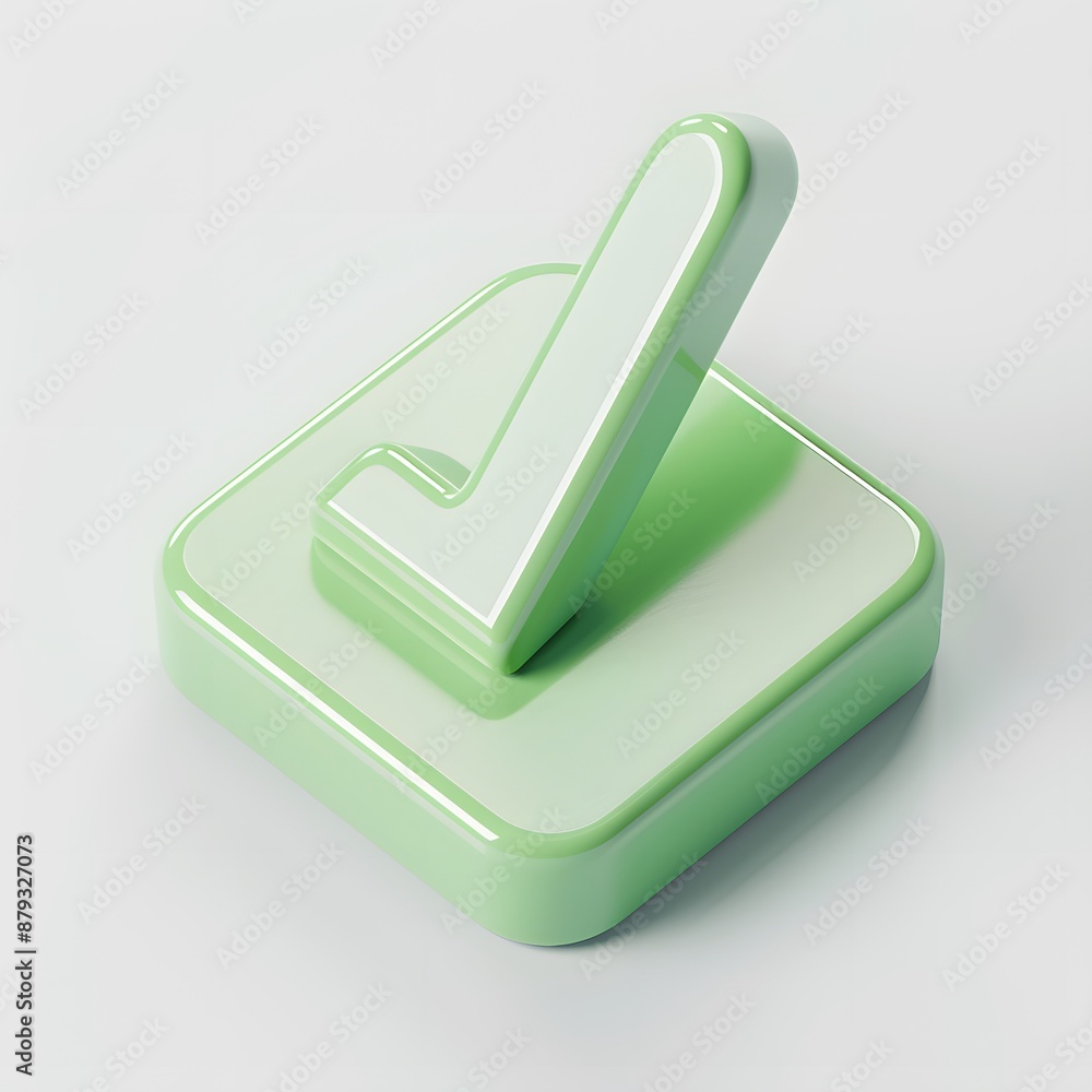 Poster minimalistic green checkmark icon on a white background, symbolizing approval or completion. ideal f