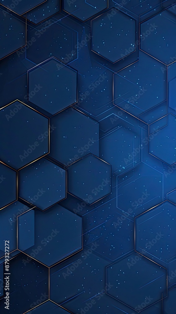 Poster a white background with a scattering of overlapping pastel pink and blue hexagons on the right side 
