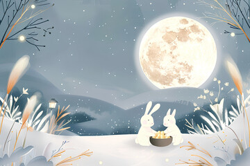 お月様を見上げる二兎のウサギ-1