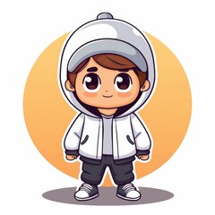 Fototapeta premium Cute chibi boy illustration in sports wear on white background. Fun cartoon character design.