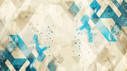 A mesmerizing abstract background with triangular geometric patterns in contrast and pop, blending muted beige and cream with bold splashes of electric blue for a dynamic and eye-catching design.