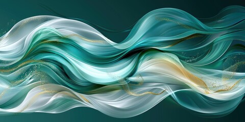 Obraz premium Abstract Green and Gold Waves