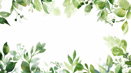 watercolor frame of leaves, simple design, in the style of clipart, png, Transparent background