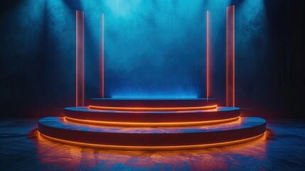 Neon Glow Stage with Steps