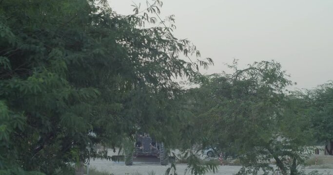 Trees in desert at dusk in Riffa