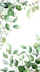 green leaves border, green leaves frame, watercolor frame of leaves, simple design, in the style of clipart, png, Transparent background