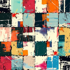 Grunge Contemporary art square geometric seamless pattern background. 