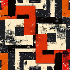 Fototapeta premium Grunge Contemporary art square geometric seamless pattern background. 