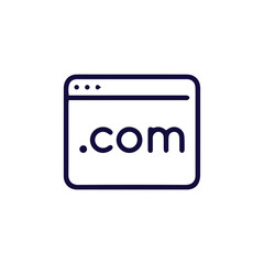 Simple blue web browser line icon with a dot com domain