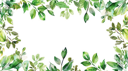 green leaves border, green leaves frame, watercolor frame of leaves, simple design, in the style of clipart, png, Transparent background