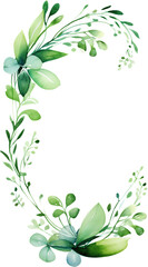 watercolor frame of leaves, simple design, in the style of clipart, png, Transparent background