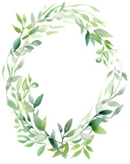 watercolor frame of leaves, simple design, in the style of clipart, png, Transparent background